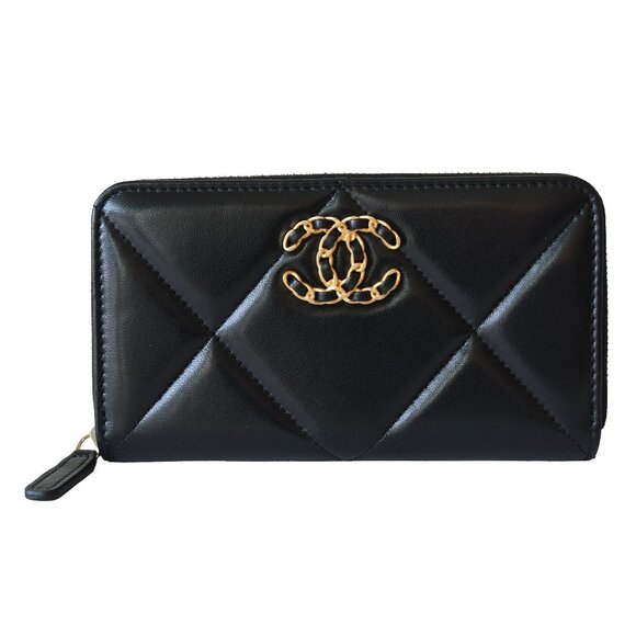 Chanel CC Lambskin Quilted 19 Long Zipped Around Wallet Black - Picture 1 of 3